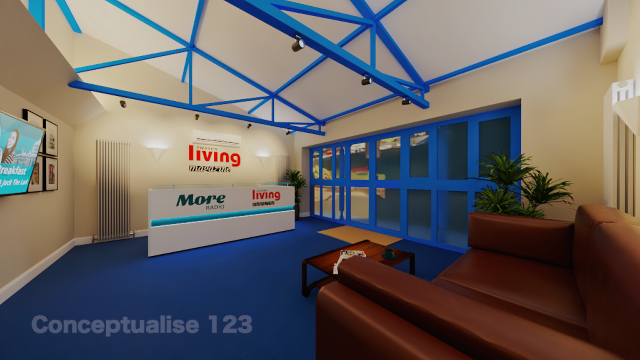 Reception desk from sofa